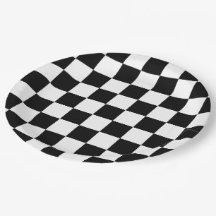 Classic Chequered I Bleed Racing Check Black White Paper Plate