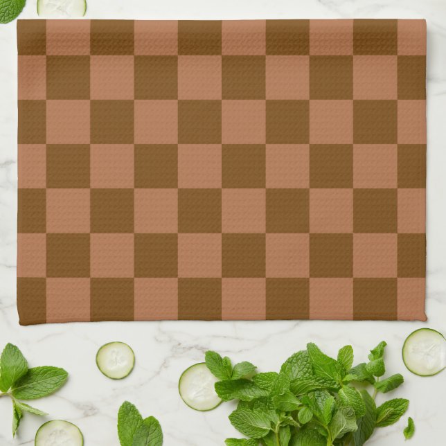 Classic Chequered Pattern: Brown and Tan Square Tea Towel (Folded)