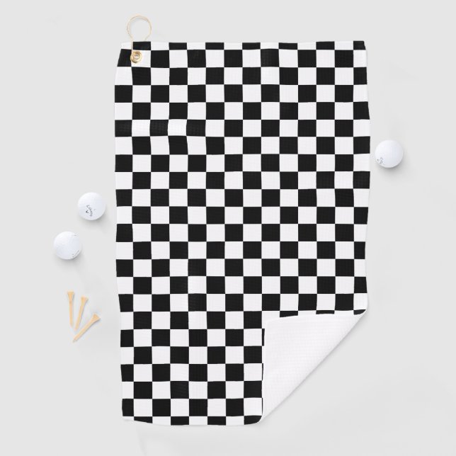 Classic Chequered Racing Sport Check Black White Golf Towel (InSitu)