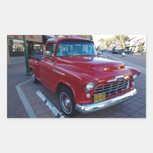 Classic Cherry Red Chevy Pick-Up Truck at Car Show Rectangular Sticker