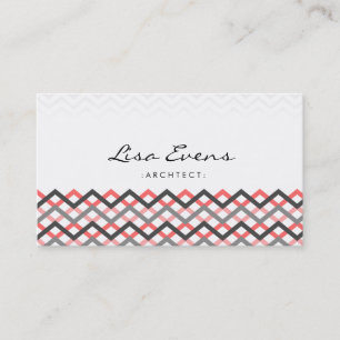 Classic Chevron Pattern Red Grey Business Card