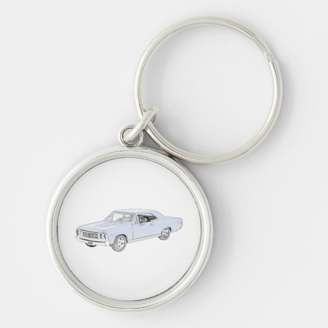 Classic Chevy Chevelle Bowtie Muscle Car Drawing Key Ring (Front)