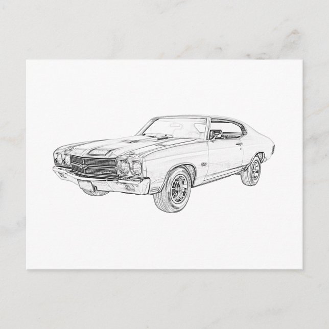 Classic Chevy Chevelle Muscle Car Black and White Postcard (Front)