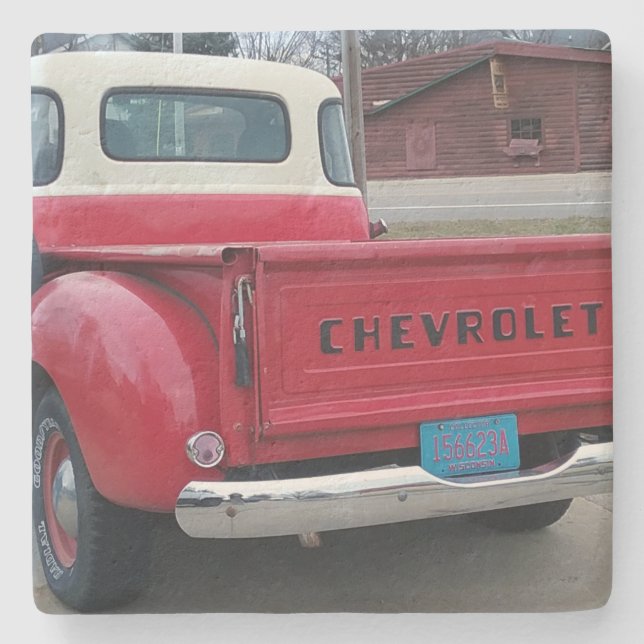 Classic Chevy Pickup Truck Tailgate Limestone Stone Coaster (Front)