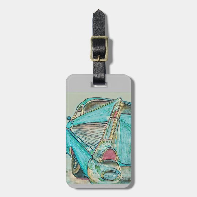 Classic Chevy Tail Fin Art Luggage Tag (Front Vertical)