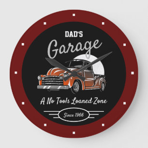 Classic Chevy Truck Garage Dad's Any Name Dark Red Large Clock