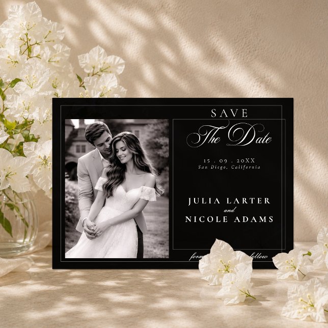Classic Chic Black Ivory Calligraphy Save The Date Acrylic Invitations (Creator Uploaded)