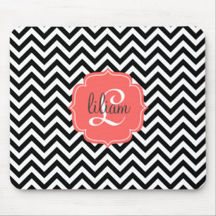 Classic Chic Black & White Chevron Stripes Custom Mouse Pad