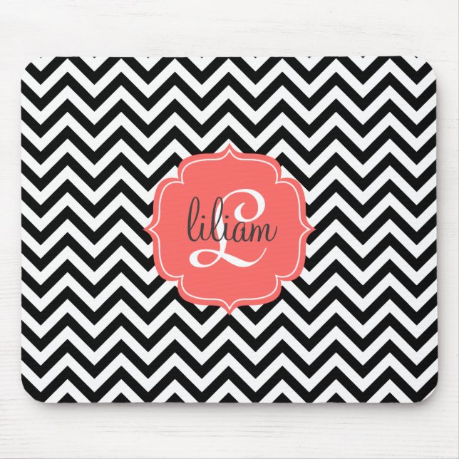 Classic Chic Black & White Chevron Stripes Custom Mouse Pad (Front)