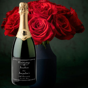 Classic Chic Black & White Wedding Anniversary Sparkling Wine Label