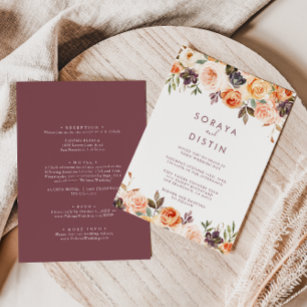 Classic Chic Boho Floral Back & Front Wedding   Invitation
