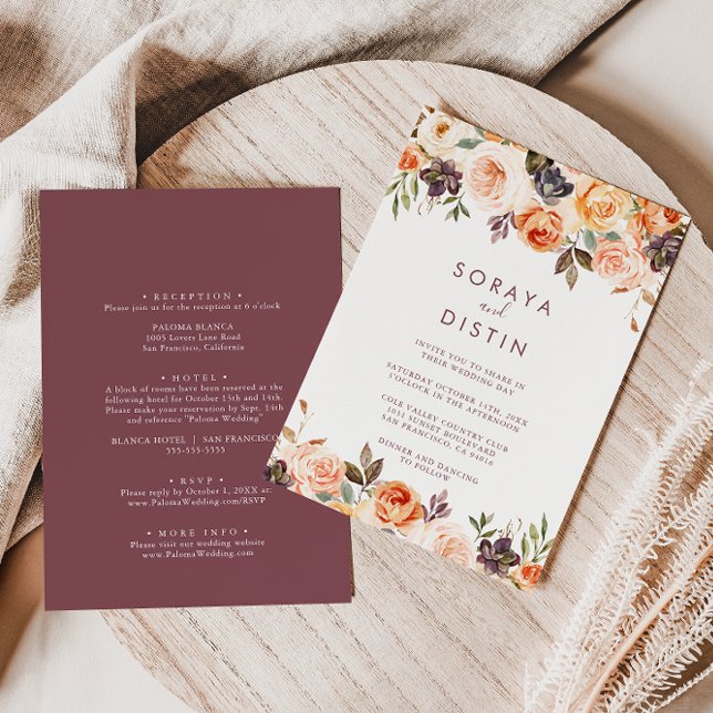 Classic Chic Boho Floral Back & Front Wedding   Invitation (Creator Uploaded)