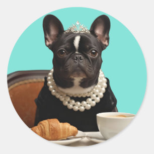 Classic Chic Breakfast Poster–Inspired Pug Art Round Sticker