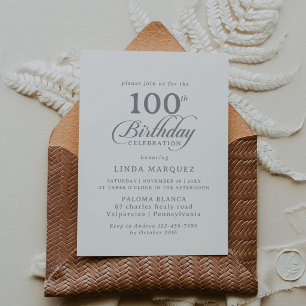 Classic Chic Calligraphy 100th Birthday Party Invitation