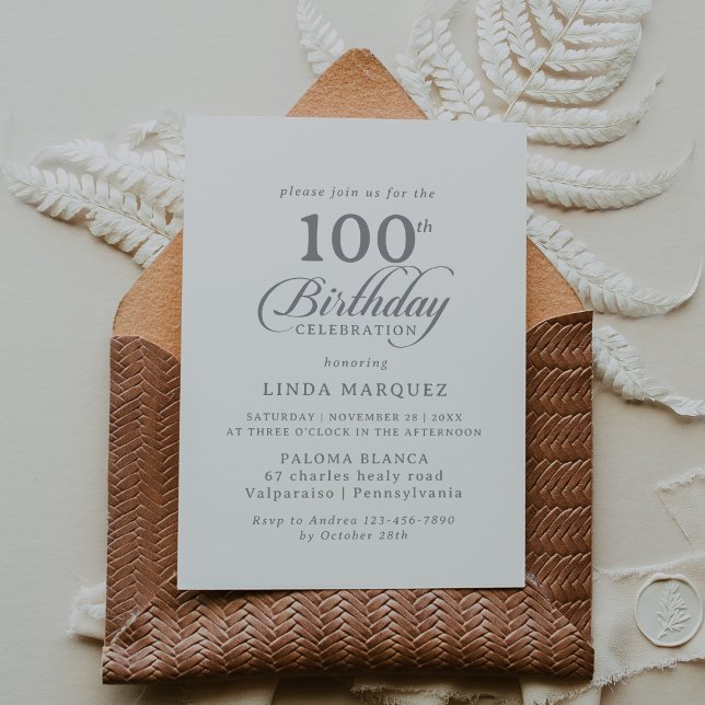 Classic Chic Calligraphy 100th Birthday Party Invitation (Creator Uploaded)