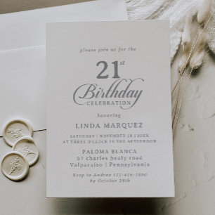 Classic Chic Calligraphy 21st Birthday Party Invitation
