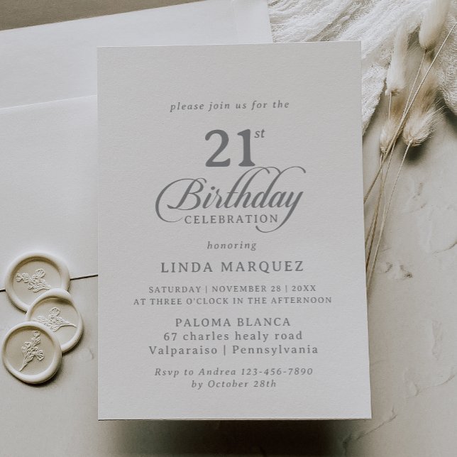 Classic Chic Calligraphy 21st Birthday Party Invitation (Creator Uploaded)