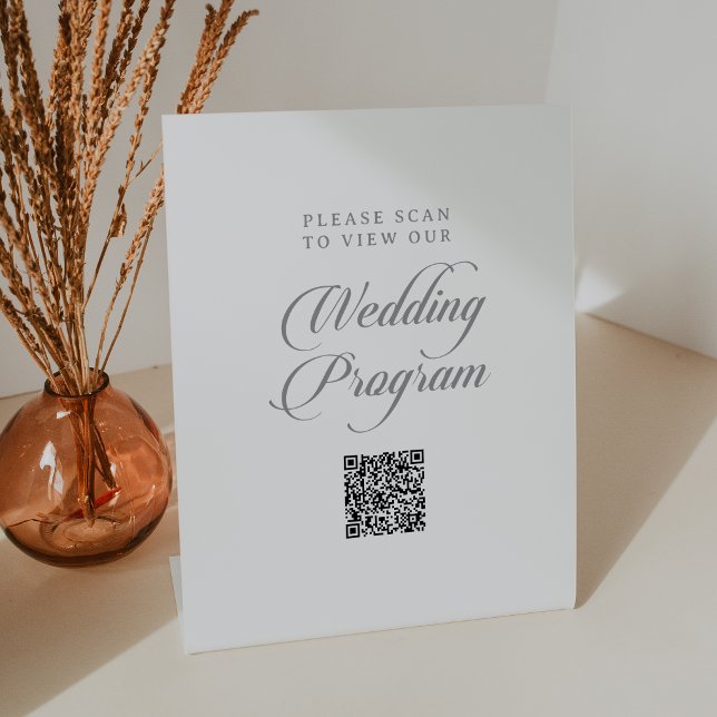 Classic Chic Calligraphy QR Code Wedding Program Pedestal Sign (Creator Uploaded)