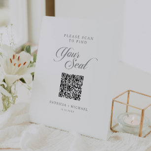 Classic Chic Calligraphy Seating Chart QR Code Pedestal Sign