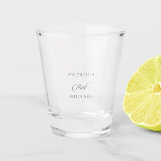 Classic Chic Calligraphy Wedding Shot Glass (Front)