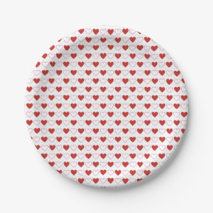 Classic Chic Cute Love Hearts Red Pink White Paper Plate