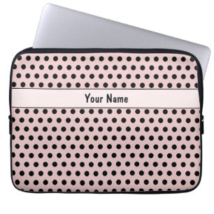 Classic Chic Cute Name Polka Dots Pink & Black Laptop Sleeve