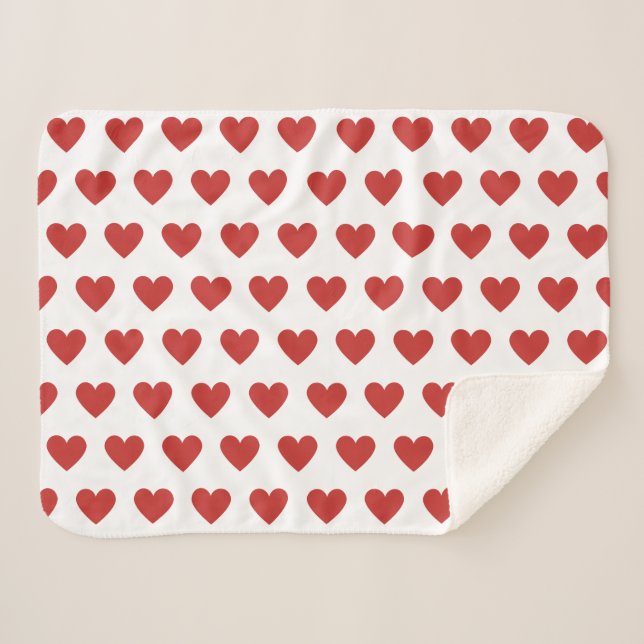 Classic Chic Cute Red Heart Pattern on White Sherpa Blanket (Front (Horizontal))