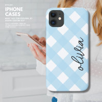 Classic Chic Gingham Plaid Buffalo Check Pale Blue