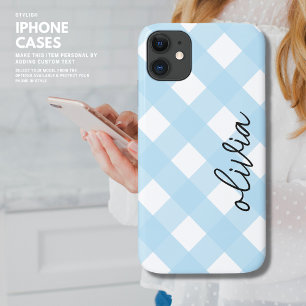 Classic Chic Gingham Plaid Buffalo Check Pale Blue Case-Mate iPhone Case