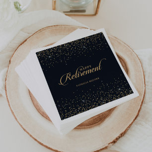 Classic Chic Gold Confetti Calligraphy Retirement Napkin