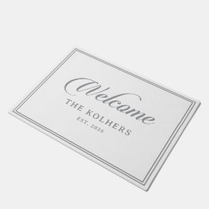 Classic Chic Grey Calligraphy Wedding Welcome Doormat