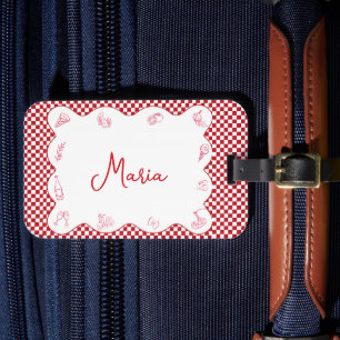 Classic Chic Italian-Themed Name Red Chequered Luggage Tag