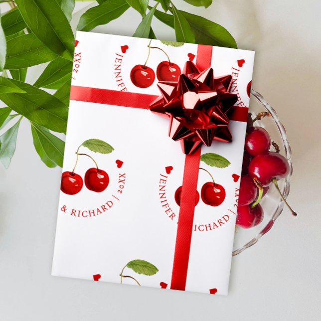 Classic Chic Pretty Cherry Red White Bride Groom Wrapping Paper (Creator Uploaded)