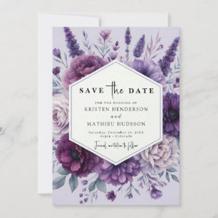 Classic Chic Purple Floral Wedding Save The Date