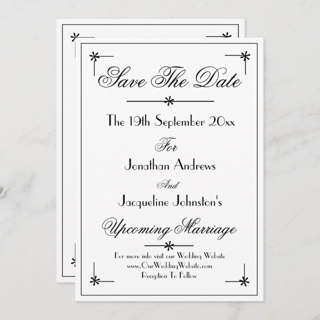 Classic Chic Romantic White Wedding  Save The Date (Front/Back)