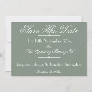 Classic Chic Script Sage Green Save The Date  Announcement