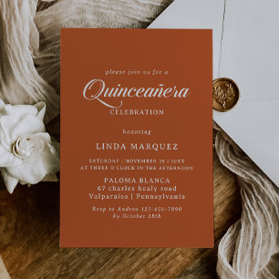 Classic Chic Terracotta Calligraphy Quinceañera Invitation
