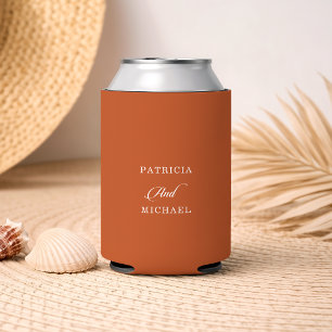 Classic Chic Terracotta Calligraphy Wedding Can Cooler