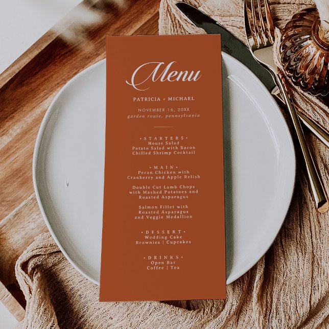 Classic Chic Terracotta Calligraphy Wedding Menu (Creator Uploaded)