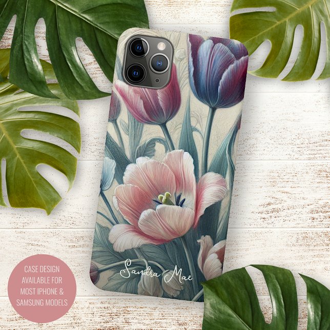 Classic Chic Tulips Fine Art Botanical Drawing iPhone Case (Creator Uploaded)