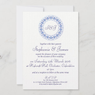 Classic China Blue Personalised Wedding Invitation
