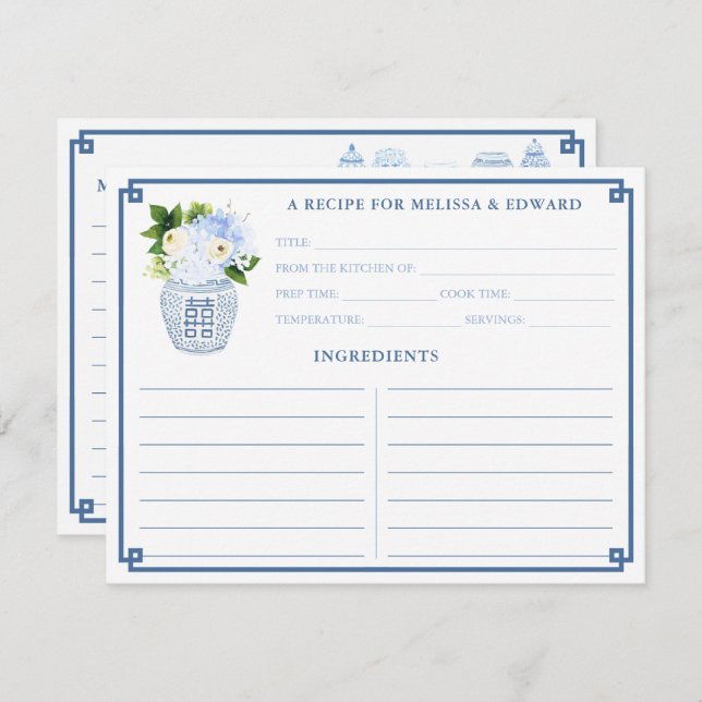 Classic Chinese Blue & White Vase Recipe Card (Front/Back)