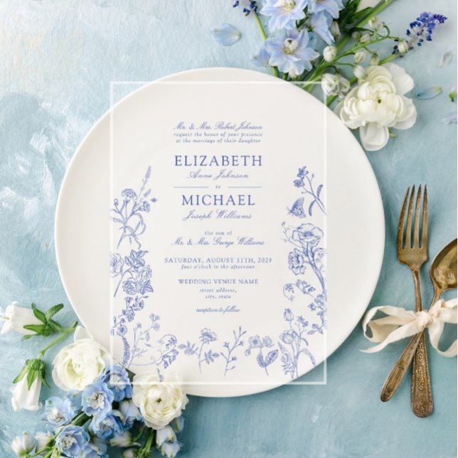 Classic Chinoiserie Blue Victorian Floral Wedding Acrylic Invitations (Creator Uploaded)