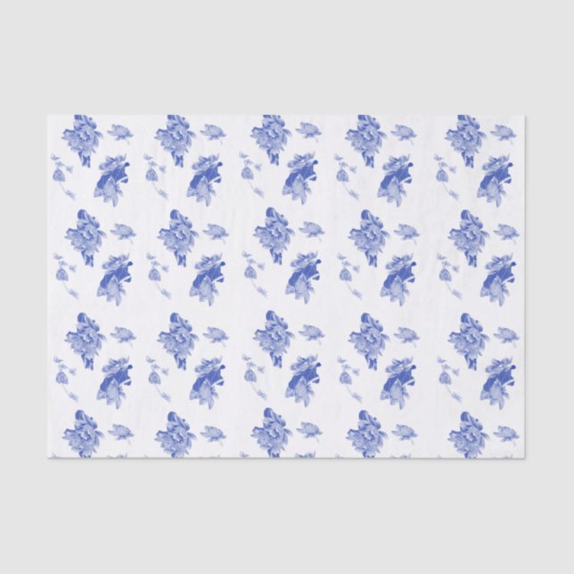 Classic Chinoiserie Chic Blue Floral Pattern Tissue Paper (Front)