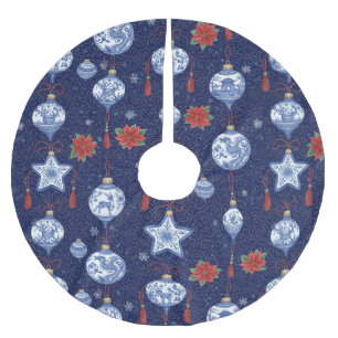 Classic Chinoiserie Christmas Ornament Brushed Polyester Tree Skirt