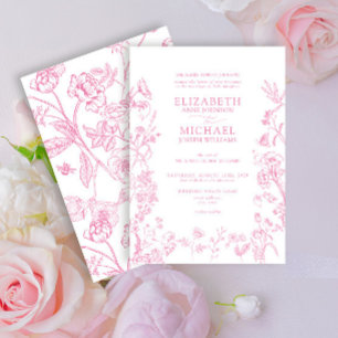 Classic Chinoiserie Pink Floral Wedding Invitation