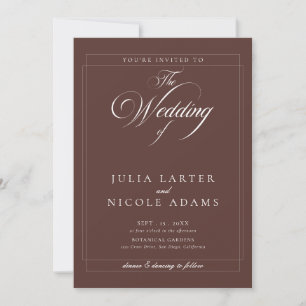 Classic Choco Brown Ivory Calligraphy PhotoWedding Invitation