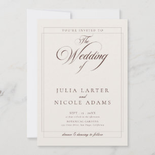 Classic Choco Brown Ivory Calligraphy PhotoWedding Invitation