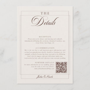 Classic Choco Brown Ivory Calligraphy QR Details Enclosure Card