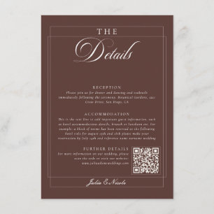 Classic Choco Brown Ivory Calligraphy QR Details Enclosure Card